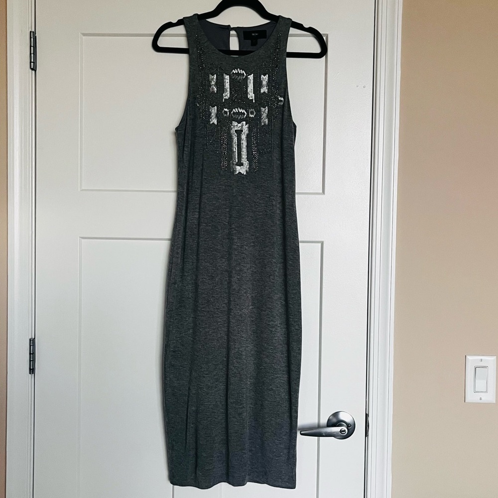 Mossimo Sleeveless Midi Bodycon Grey Sequin and Beaded Dress